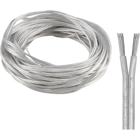 Câble électrique transparent à 2 fils - 5 m - Câble électrique en PVC flexible - Cuivre étamé - Diamètre extérieur : 2,1 x 4,2 mm - Pour luminaires, guirlande lumineuse, appareils électriques (1/5)