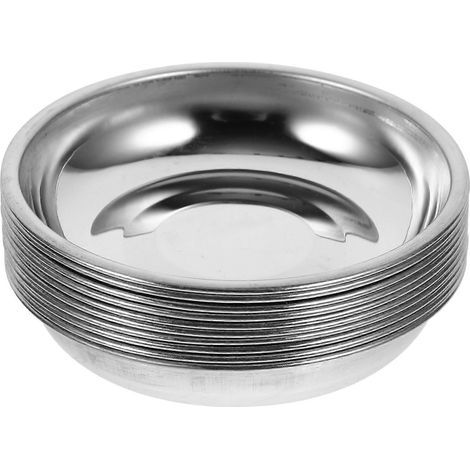 Lot de 10 assiettes rondes en acier inoxydable pour sauces, moutarde et apéritifs (8 cm)-8.00X8.00X1.50CM-Silver (1/4)