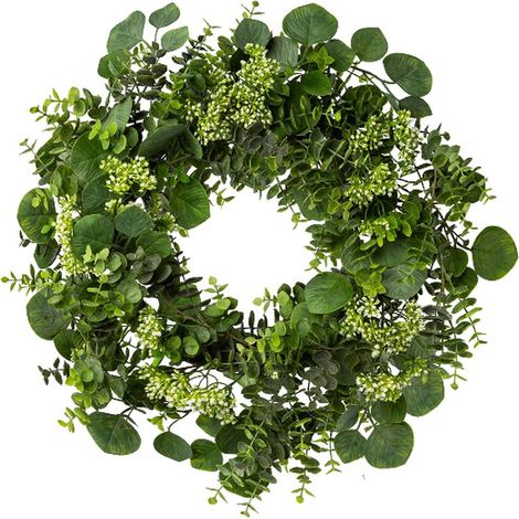 GASPER Eucalypthuskranz mit weißen Blüten Ø 61 cm - Kunstblumen