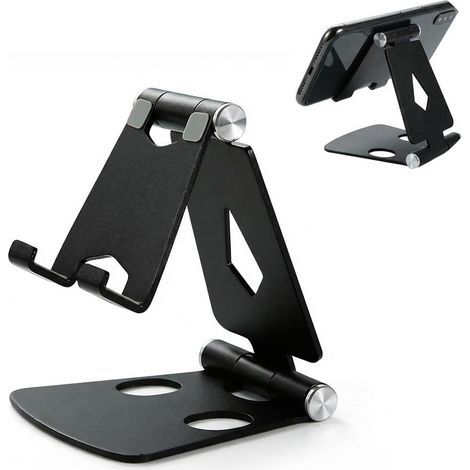 Aluminium Support Téléphone Bureau Réglable et Pliable, Support Tablette Bureau, Porte Telephone Universel Compatible pour iPhone 17/1615/14/13/12/11, iPad Mini, E-Reader, Huawei, Noir (1/5)