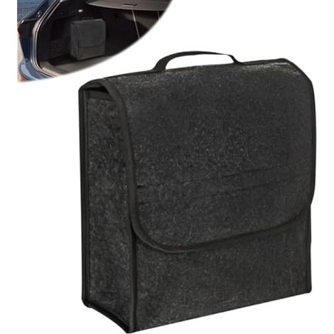 Sac à outils de rangement pour coffre de voiture : 30 x 17 x 29 cm, organiseur de coffre en feutre avec poignée de transport, boîte de rangement pour outils et entretien de la voiture (noir) (1/5)