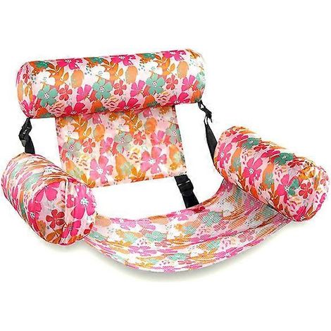 Silla flotante inflable para adultos, hamaca flotante ajustable de alta resistencia con respaldo y diseño floral, para piscina, playa y verano. (1/5)