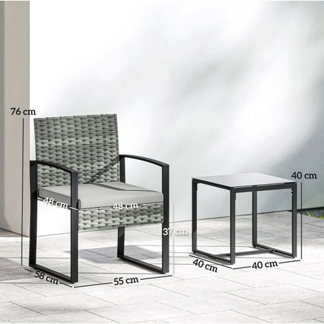 Salón de jardín de resina trenzada de 3 piezas con 2 sillones, mesa baja y cojines grises DESVIAE (1/3)
