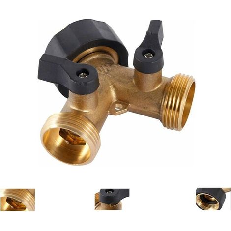 Robinet Double Machine a Laver, Répartiteur Raccord Robinet Tuyau d'Arrosage en Y 2 Voies pour Tuyaux d'Alimentation 3/4", Robinet Exterieur Jardin Double en Laiton Robuste (1/4)