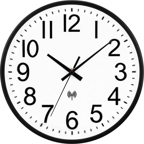 Horloge Radio Pilotée 30 cm Pendules Murales Silencieuse Horloge Murale Design Moderne pour Cuisine, Bureau, Salon, Décoration Mural avec Panneau Blanc (1/5)