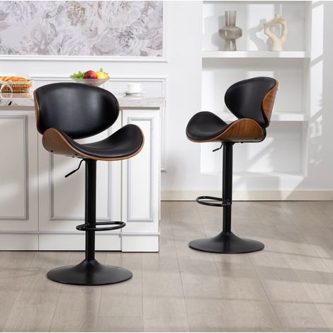 Silla bar giratoria regulable en altura PU negra OKMYHOME (1/5)