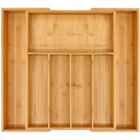 Boîte de rangement pour couverts en bambou,adaptée aux tiroirs,capacité de rangement extensible de31,5cm à 48cm,support de rangement