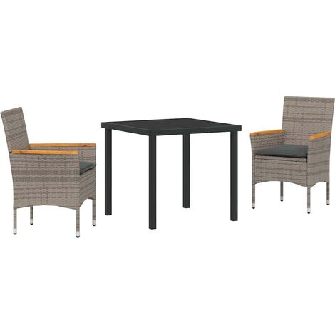 Garden Dining Set 3 pcs Grey Poly Rattan vidaXL (1/5)
