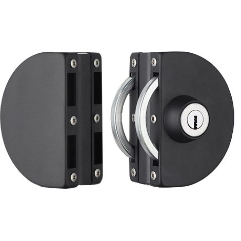 Sans Perçage Acier Inoxydable Serrure de Porte en Verre Double Serrure de Porte en Centrale Double Porte Coulissante Porte en Verre, Noir (1/5)