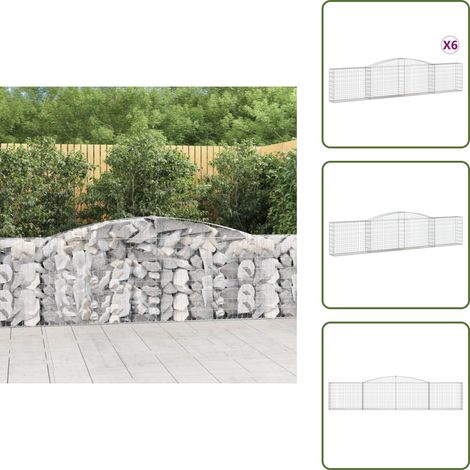 Gabionen mit Hochbogen 6 Stk. 400x30x80/100cm Verzinktes Eisen - Gabionen - Gabionenkörbe - Gartendeko - Gartenzubehör - Zaun (1/5)