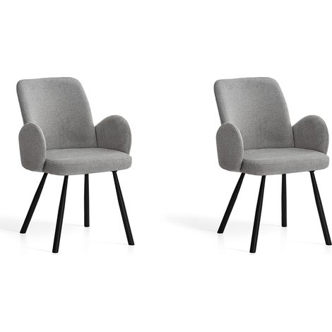 Set de 2 sillas de comedor, Ópalo en textil gris y metal negro, 87x56x57 cm