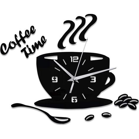 Moderne, geräuschlose Quarz-Wanduhr – Kaffeetassenform – Wasserdicht – Dekorativer Spiegel – Analog (1/5)