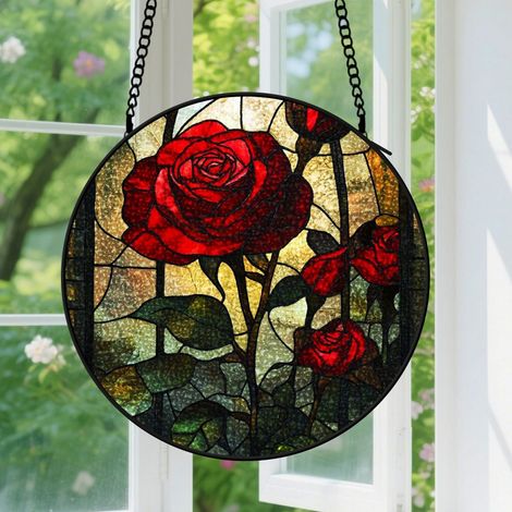 16cm Suspension en vitrail pour fenêtre – Attrape-soleil peint à la main pour jardin ou intérieur – Décoration et idées cadeaux pour Noël, la fête des Mères, la Saint-Valentin ou les fêtes (1/5)