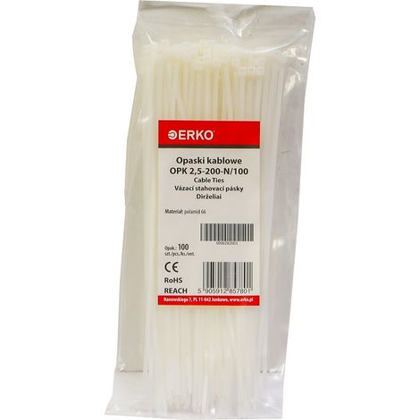 Weiße Kabelbinder OPK 200/2,5, 100er-Packung, erko