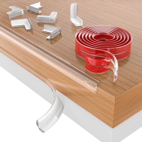 Protectores de esquinas para mesas de bebé, 6 metros de protección para bordes de muebles y 4 protectores de esquinas,transparentes,de PVC. (1/5)