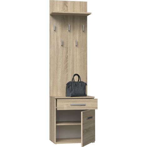PERCHA + ZAPATERO DUO ROBLE SONOMA 180x50x35 CM PASILLO PARA HOGAR PARA OFICINA (1/4)