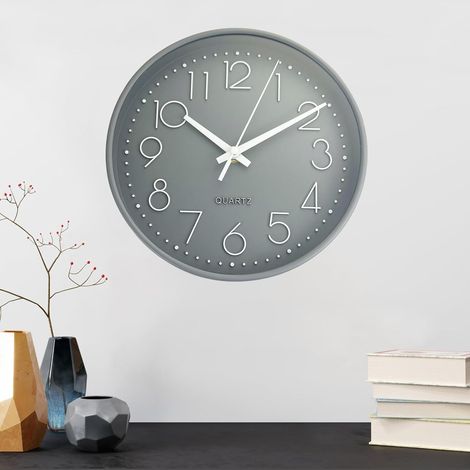Geräuschlose Designer-Wanduhr, 30 cm, rund, grau, ohne Ticken, moderne Inneneinrichtung (1/5)