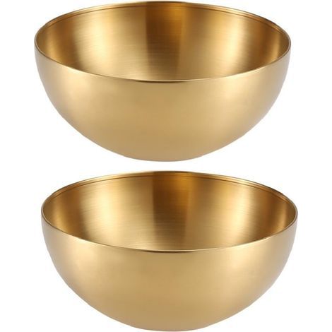 Lot de 2 grands bols de service en acier inoxydable de 3 L pour fruits, ramen, salade, pâtes, soupe, passent au lave-vaisselle et au micro-ondes, doré (doré) (1/5)
