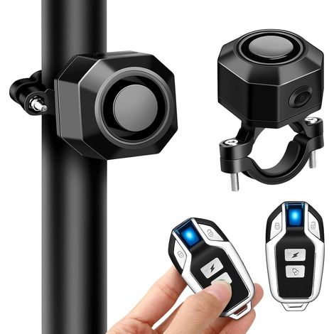Lot de 2 alarmes de vélo 110 dB avec télécommande - Étanche - Rechargeable par USB - Avec détecteur de mouvement - Pour vélos électriques, scooters, motos et scooters électriques (1/5)