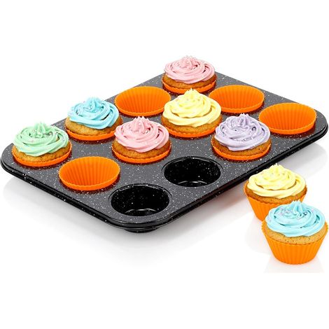 Teglia per muffin in acciaio al carbonio antiaderente con stampi in silicone