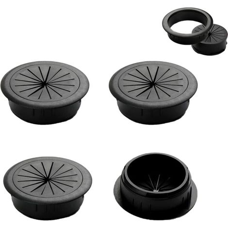 Paquete de 4 pasacables flexibles para escritorio, apertura de 50 mm, herramientas para organizar y clasificar cables de datos, pasacables metálicos para escritorio y PC (negro) (1/4)