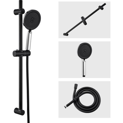 Sofetiy Max Barre de Douche avec Douchette à Main avec 4 jets Supprt de Pomme et Tuyau Flexible Ensemble de Douche Réglable Système de Douche en Acier Inox noir