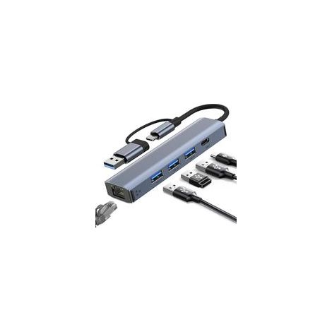 Adaptateur USB-C vers Ethernet Gigabit RJ45 - 3 Ports USB 3.0, Adaptateur Réseau Compatible Windows, MAC, Linux, Chromebook