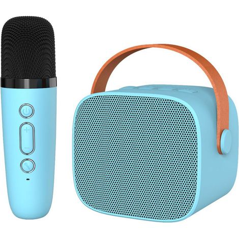 Enceinte Bluetooth portable HiFi son surround pour karaoké mini, avec microphone, bleu ciel, idéale maison extérieur (1/5)