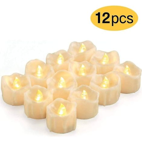 Lot de 12 Bougies Chauffe-Plat LED à Minuterie, Sans Flamme à Lumière Vacillante, Cire Véritable Décorative (1/5)