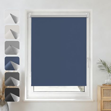 Store Enrouleur Occultant - 1 Unité - Tissu Polyester Bleu Foncé - Isolation Thermique 100% - Salon Chambre Bureau - 40x140 cm (1/5)