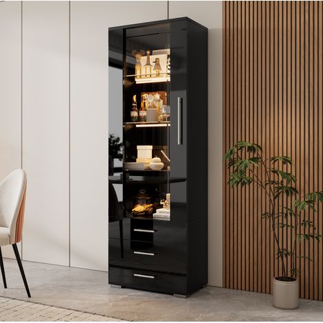 Vitrina de alto brillo 60 x 35 x 180 cm con LED y 3 cajones DESVIAE (1/5)