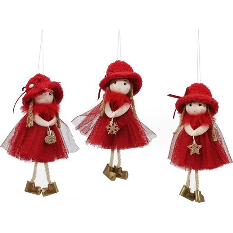 Angelo bambina con cappello velo rosso fata decorazioni per albero di natale 6pz particolari e moderno H17 (1/5)