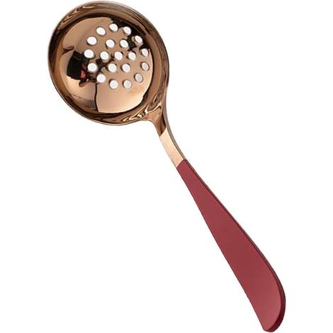 Cuillère passoire inox 304 rouge/or, manche long résistant chaleur, trous fins haute densité, fondue/service