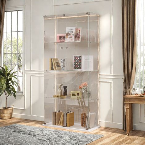 Vetrina espositiva, 78,5x35x163 cm, con luce LED orientabile, vetro temperato, base bianca