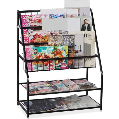 Porte-Magazines, 81 x 67 x 37 cm, Porte-revues en métal, à Poser au Sol, Salon, Chambre, Noir (1/5)