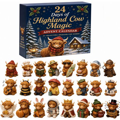 Kerst-adventskalender met Schotse Hooglander (Blind Box) – Kerstornament van een jak – Kerst-speelgoed & -cadeau (Blind Box) (1/5)