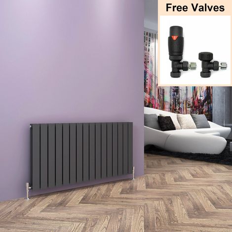ELEGANT 600x1216mm Designer Anthracite Double Flat Panel Horizontal Radiator Central Heating with Thermostatic Radiator Valves (1/5)