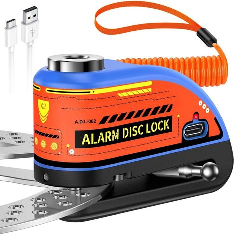 Antivol de disque moto rechargeable avec alarme 120dB, universel, étanche, bleu (1/5)