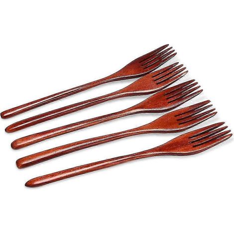 Fourchettes en bois, lot de 5, bois japonais écologique, fourchettes à salade et à dîner, vaisselle pour enfants (1/5)