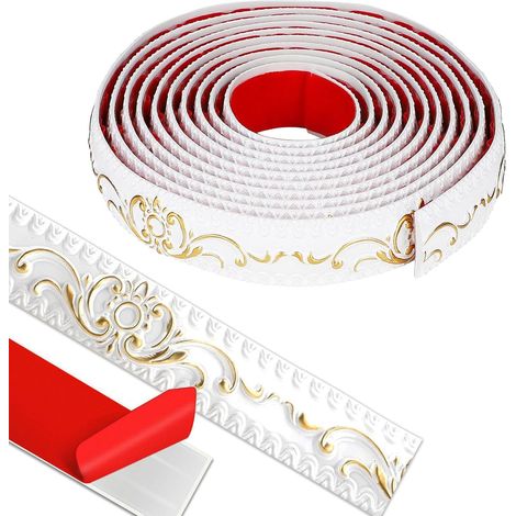 Moulures décoratives autocollantes - Moulures de plafond autocollantes - Décoration DIY - Bord d'armoire, mur, bordure de cadre photo, 5 m x 36 mm - Motif rétro avec bordure dorée (1/5)