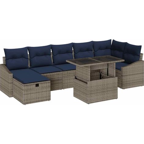Set Divano da Giardino con cuscino 8 pcs Grigio polyrattan vidaXL