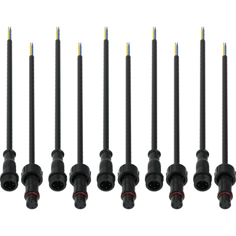 Connecteurs étanches 5 Paires 4 Broches 4 Cœurs IP65 Connecteur électrique étanche avec Câble d'extension 24AWG 20cm pour Ruban LED Intérieures et Extérieures écrou de Petite Taille 15mm (1/5)