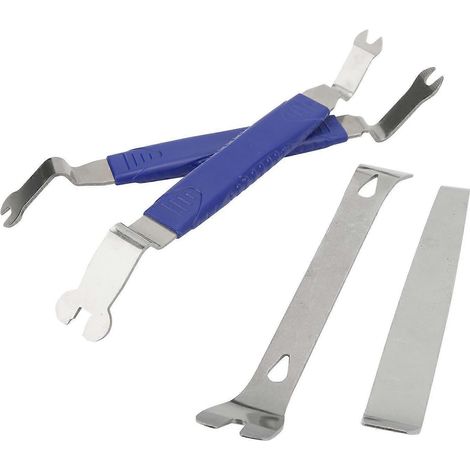 4 pcs kit d'outils de dépose de garnitures auto, bleu, pour panneaux de porte, tableau de bord, audio intérieur, clips, installation et retrait.