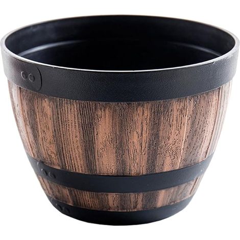 Retro Imitation Wood Flower Pot without Hole 30cm Solid Plastic Planter for Garden, Balcony and Hydroponics, Decorative Barrel Style Plant Pot (1/5)