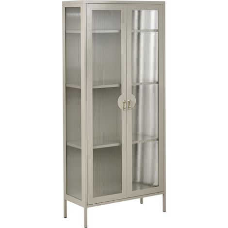 Vitrine mit Glastüren GLEORA Metall Hellbeige