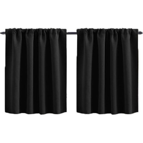 Lot de 2 rideaux occultants pour petites fenêtres (76 x 60 cm) - Polyester - Noir - Idéaux pour chambre, cuisine, placard, chambre (1/5)