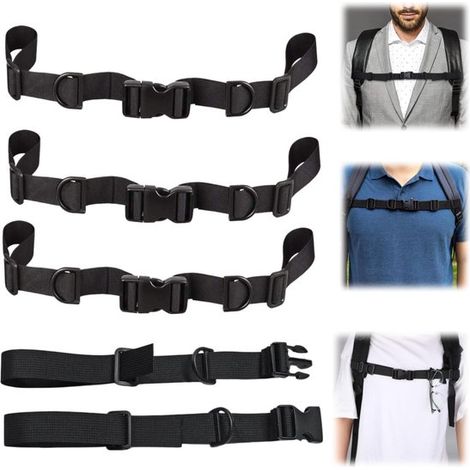 Sangles de poitrine pour sac à dos lot de 4 paires - attaches réglables avec anneaux D, noir, 90 x 2,5 cm (1/5)