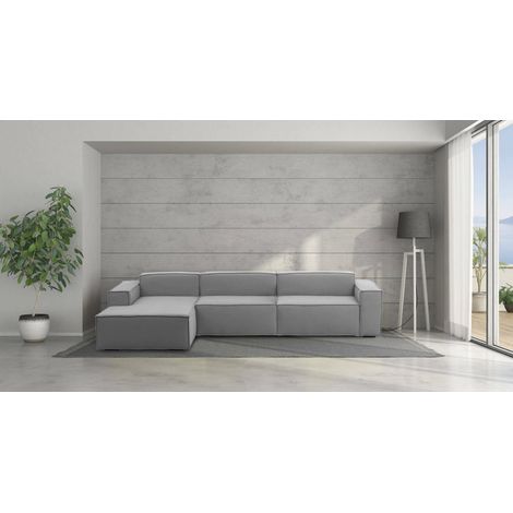 Talamo Italia Canapé fixe Licia, Canapé modulable 4 places avec péninsule gauche, 100% Made in Italy, Canapé moderne en tissu, Cm 340x170h70, Gris, avec emballage renforcé (1/5)