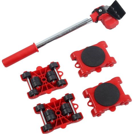 Leve Meubles Lourds, Deplace Meubles Kit d'outils Grands et Petits sans Effort, Souleve Meuble avec 4 Coussinets élévateurs et roulettes pour Demenagement, pour Canapé, Cabinet (Rouge)