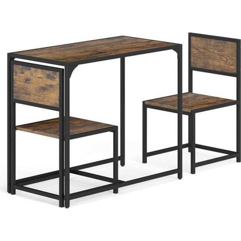 Ensemble repas marron 3 pièces avec table et 2 chaises à dossier bas, structure en métal et design compact pour cuisine et studio (1/5)